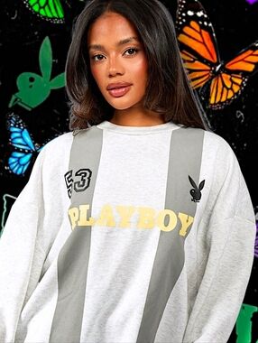 Missguided × Playboy Oversized Crewneck Sweatshirt in Grey Size XL